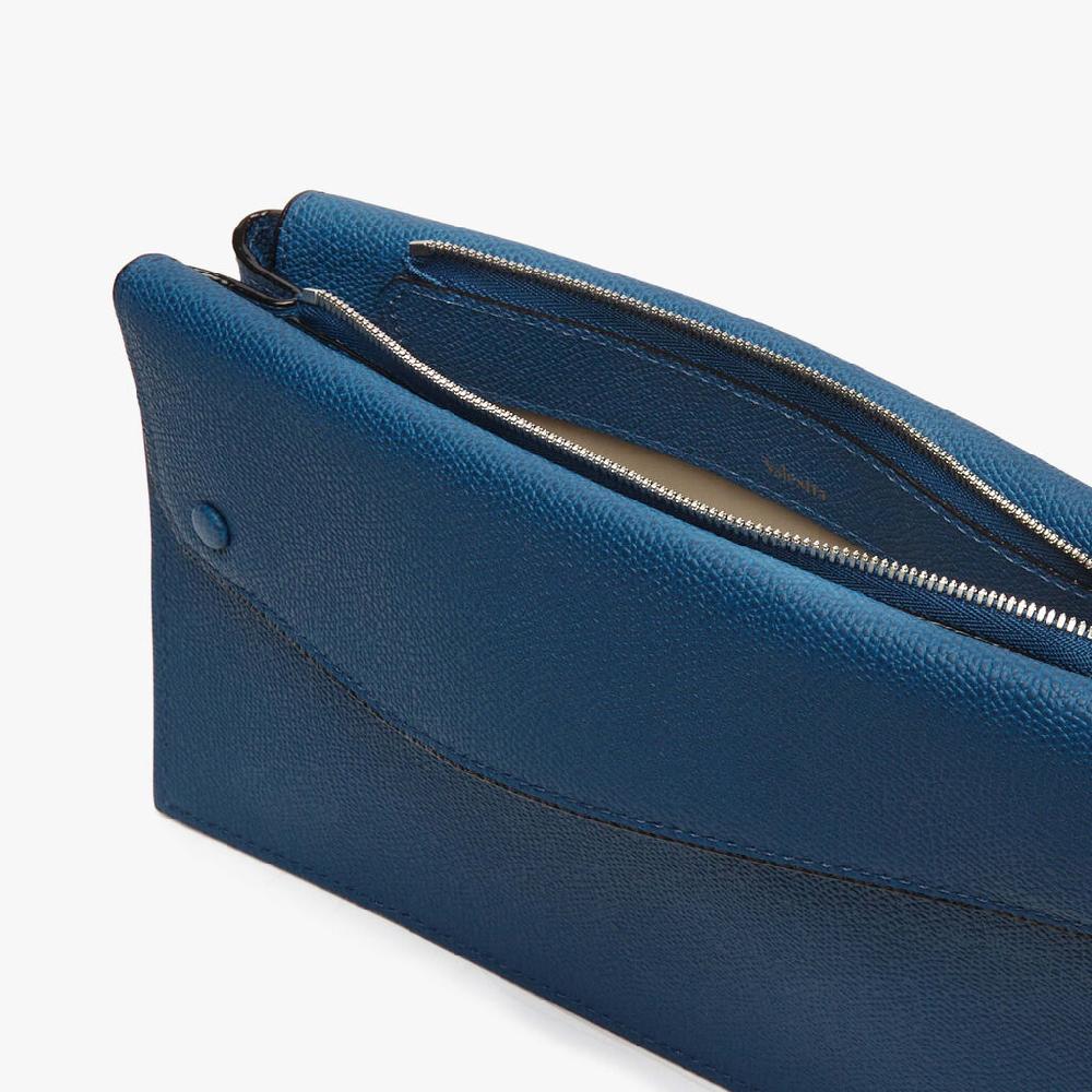 Valextra Borsa a tracolla da Uomo Mini in Pelle Blu | Valextra Pocket Saldi Di Fabbrica