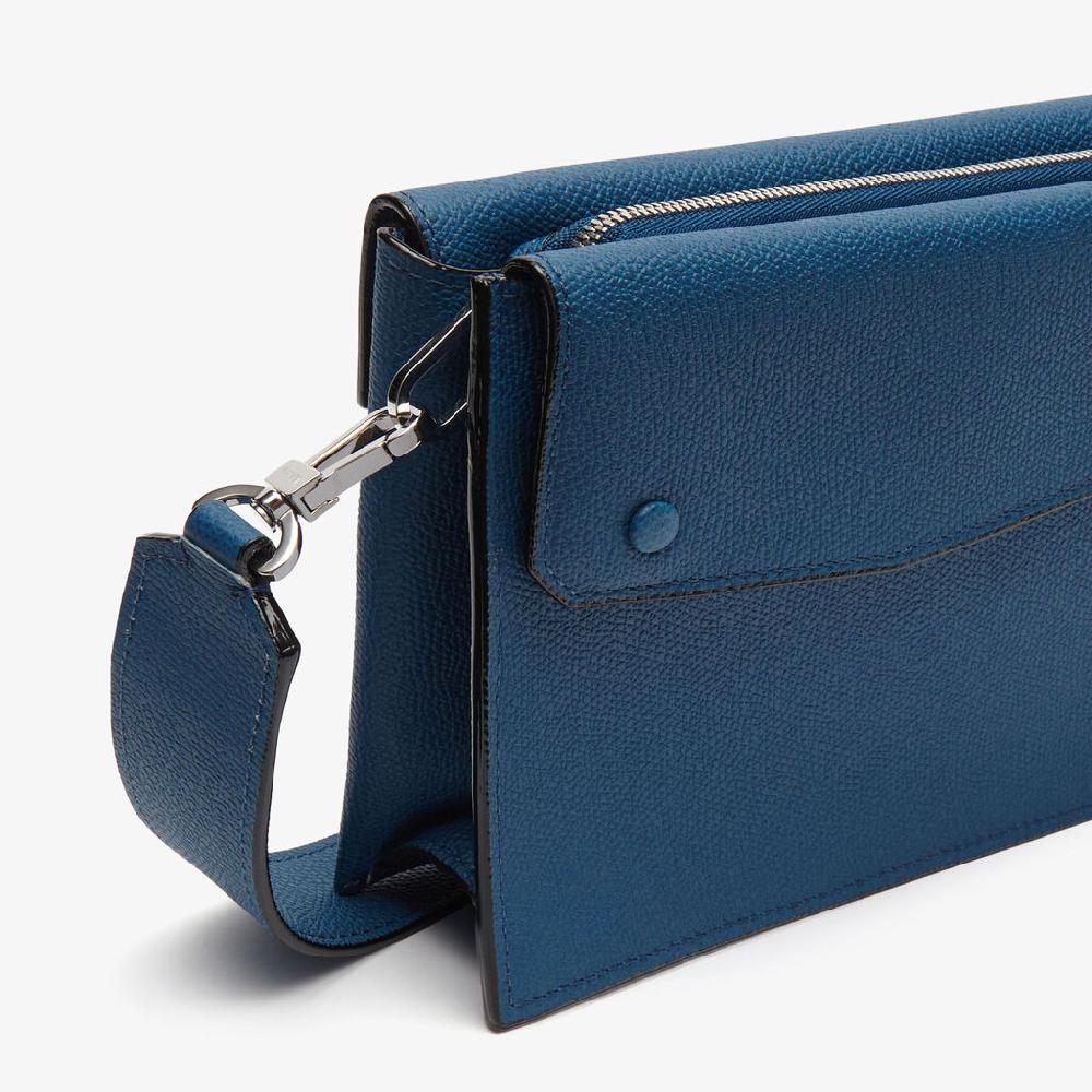 Valextra Borsa a tracolla da Uomo Mini in Pelle Blu | Valextra Pocket Saldi Di Fabbrica