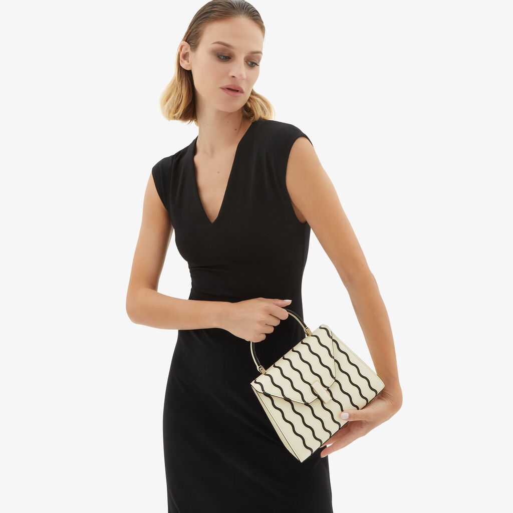 Valextra Borsa a mano Donna Mini in Pelle Bianca e Nera | Valextra Iside Promozione Limitata