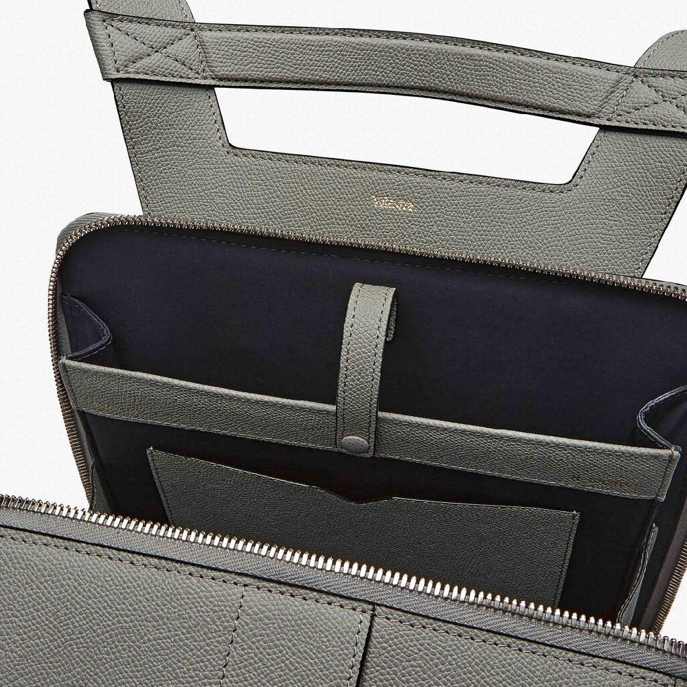 Valextra Zaino da Uomo di Lusso in Pelle rigida Grigia | Valextra V-Line Soddisfazione Garantita