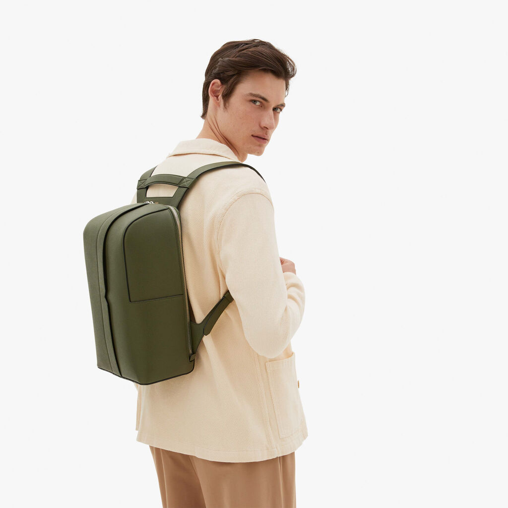 Valextra Valextra V-Line: Zaino elegante da lavoro in Pelle Verde Militare Qualità Garantita