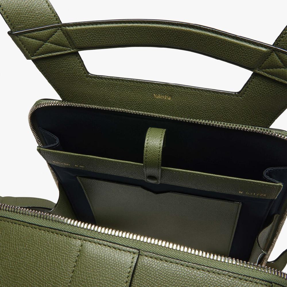 Valextra Valextra V-Line: Zaino elegante da lavoro in Pelle Verde Militare Qualità Garantita