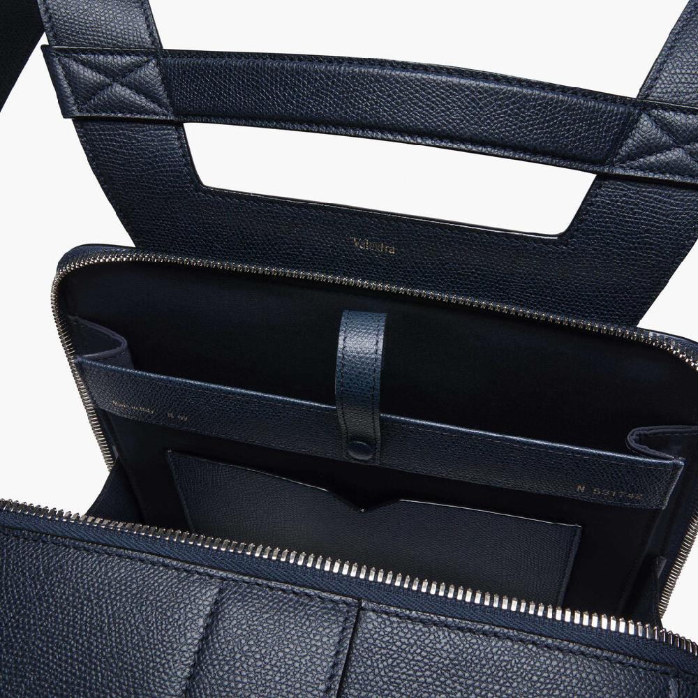 Valextra Zaino porta PC e tablet in Pelle Blu | Valextra V-Line Acquista Ora