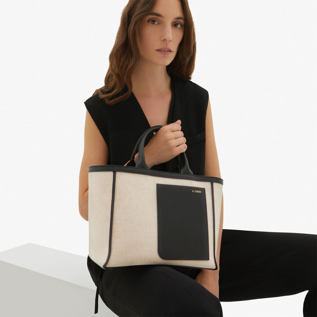 Valextra Shopping bag in canvas Mini in Tela Marrone | Valextra Vendita