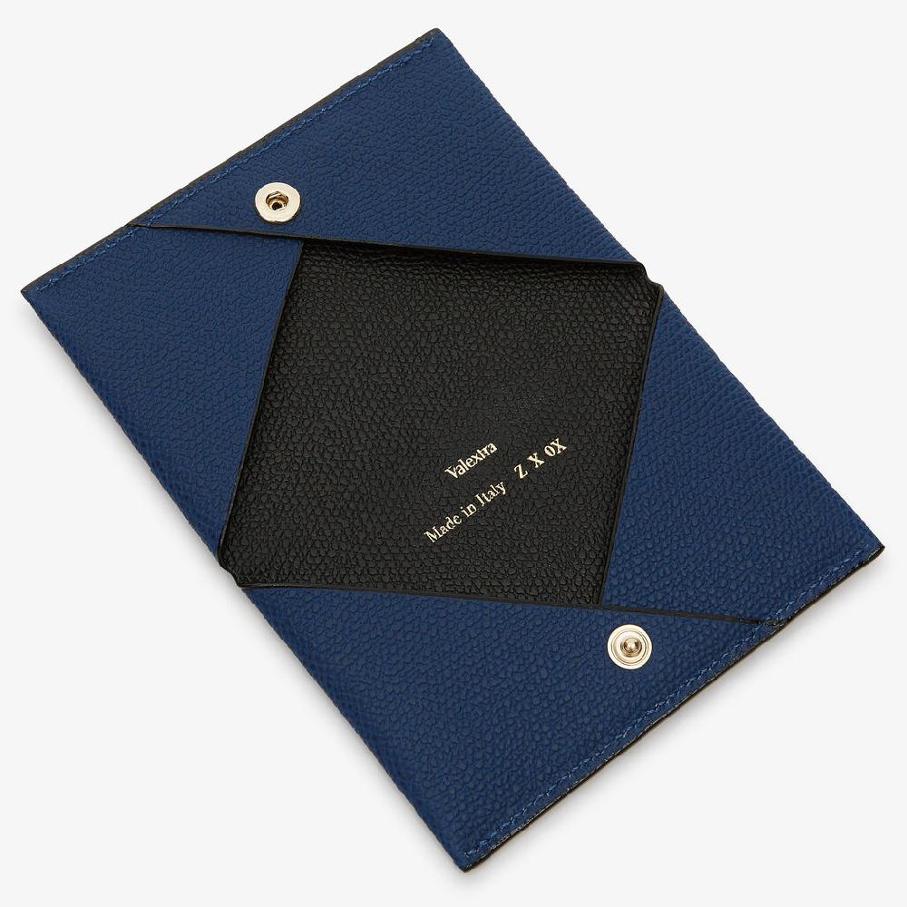 Valextra Porta carte da Donna in Pelle Blu Zaffiro e Nera | Valextra Shopping Online