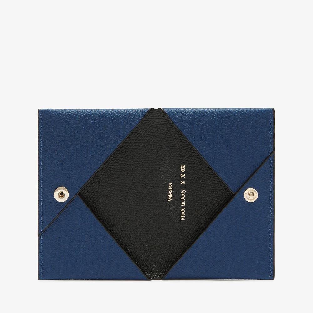 Valextra Porta carte da Donna in Pelle Blu Zaffiro e Nera | Valextra Shopping Online