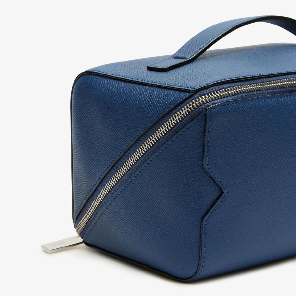 Valextra Beauty case da viaggio di Lusso in Pelle Blu | Valextra V-Line Sottocosto