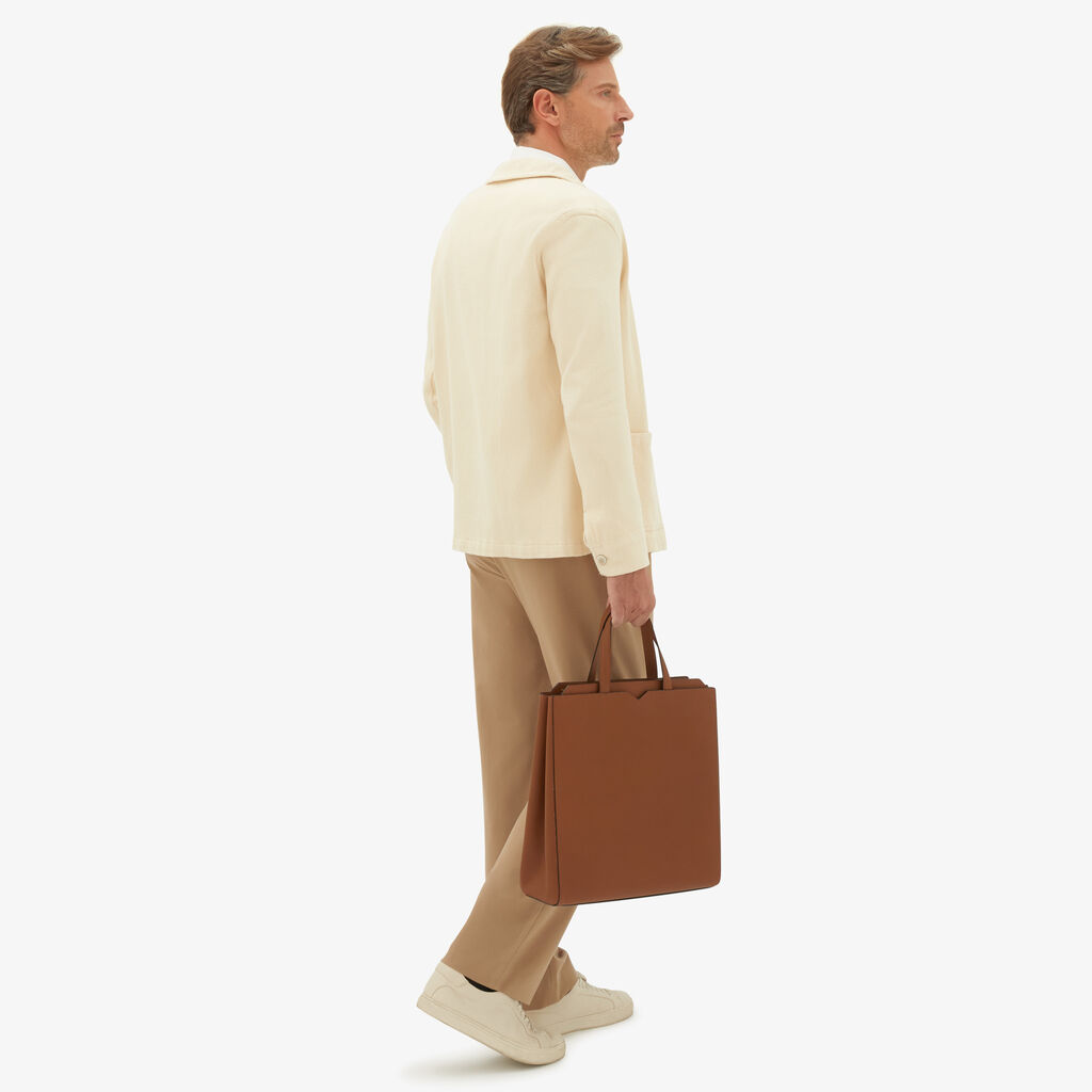 Valextra Borsa Shopping Uomo di Lusso in Pelle Marrone | Valextra V-Line Convenienza
