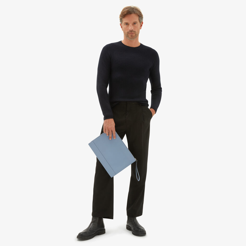 Valextra Pochette piatta portadocumenti in Pelle Azzurra | Valextra My Logo Economico