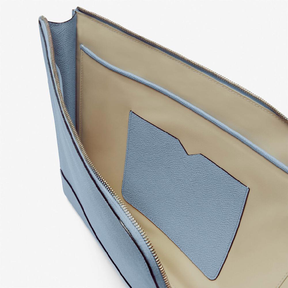 Valextra Pochette piatta portadocumenti in Pelle Azzurra | Valextra My Logo Economico