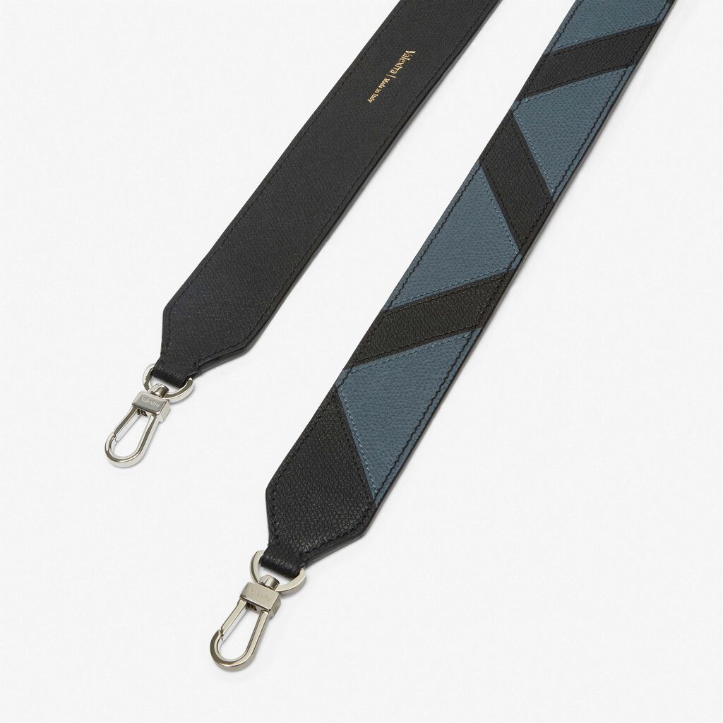 Valextra Tracolla Intarsia in Pelle Grigia e Nera con ganci | Valextra Outlet