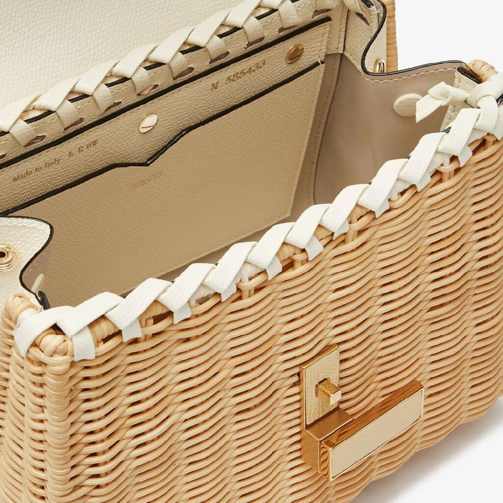 Valextra Borsa a mano Donna in Vimini e Pelle Bianca | Valextra Iside Vendita Calda