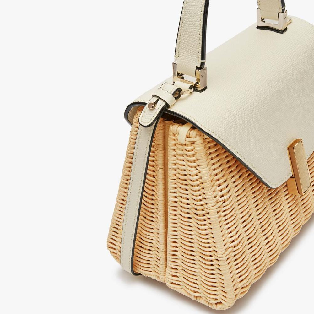Valextra Borsa a mano Donna in Vimini e Pelle Bianca | Valextra Iside Vendita Calda