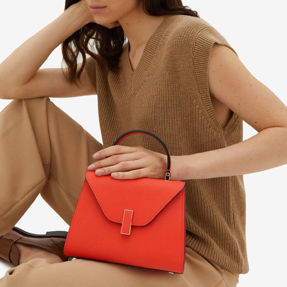 Valextra Borsa a mano Mini in Pelle Rossa Papavero | Valextra Iside Vendita Economica