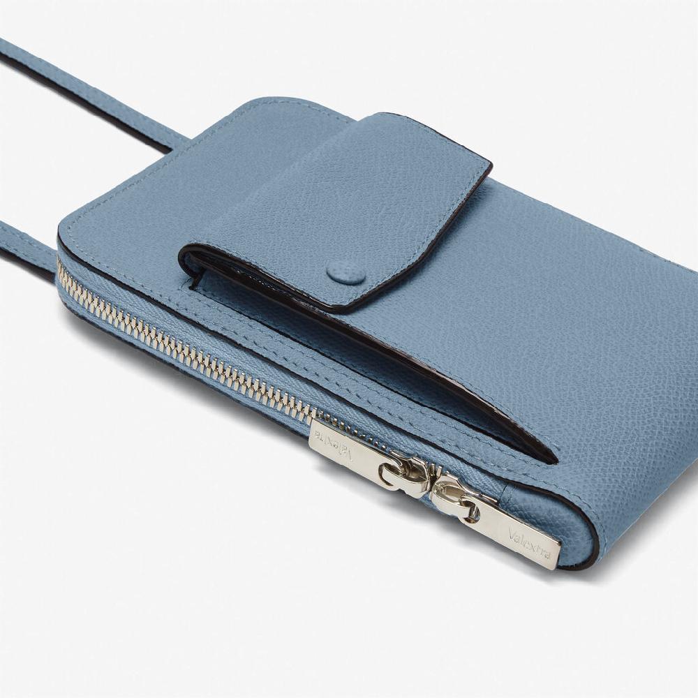 Valextra Porta telefono in Pelle Azzurra con tracolla | Valextra Pocket Vendita