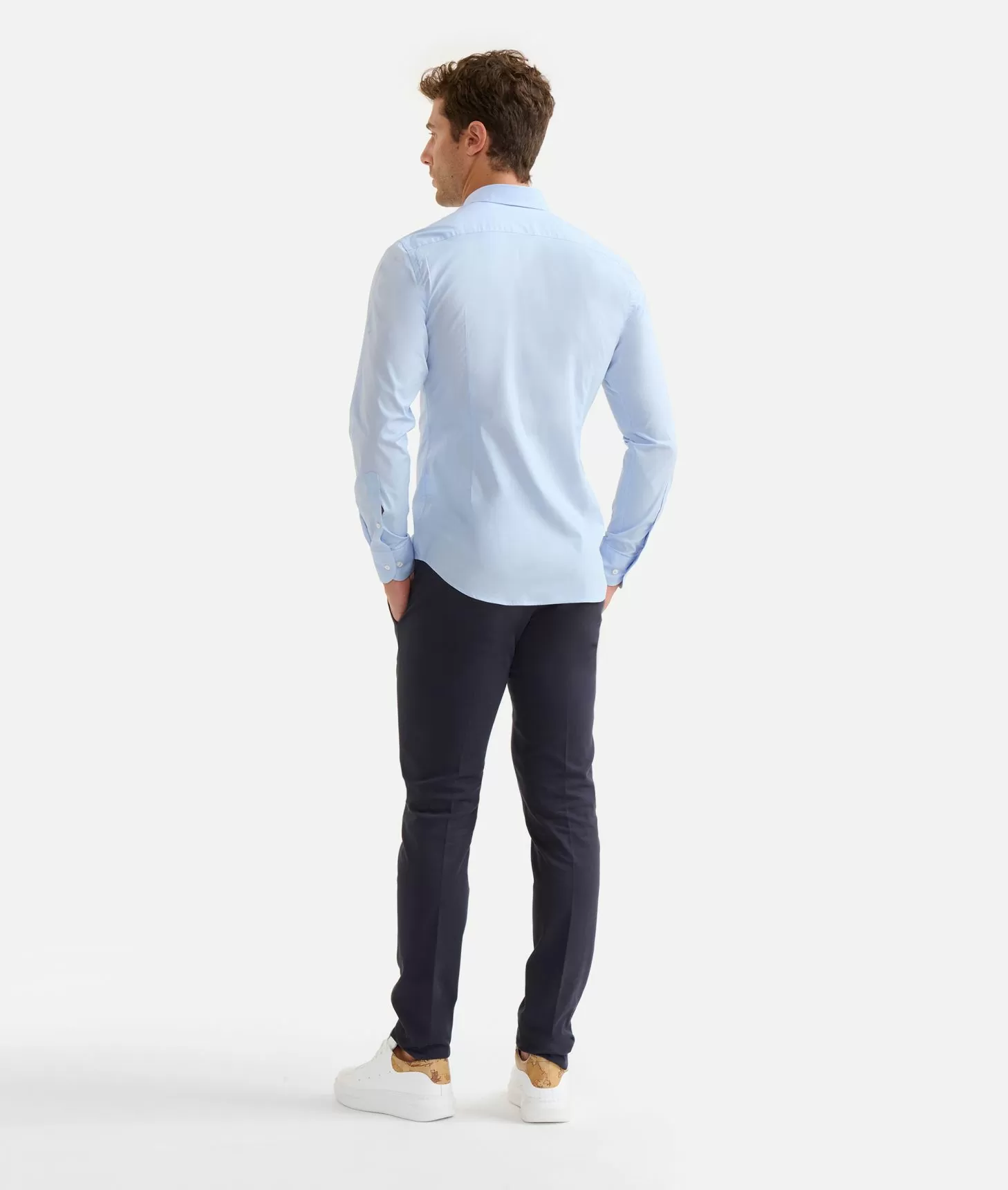 Alviero martini 1a classe Camicia slim in cotone stretch con dettaglio taschino Azzurra Affare Del Giorno
