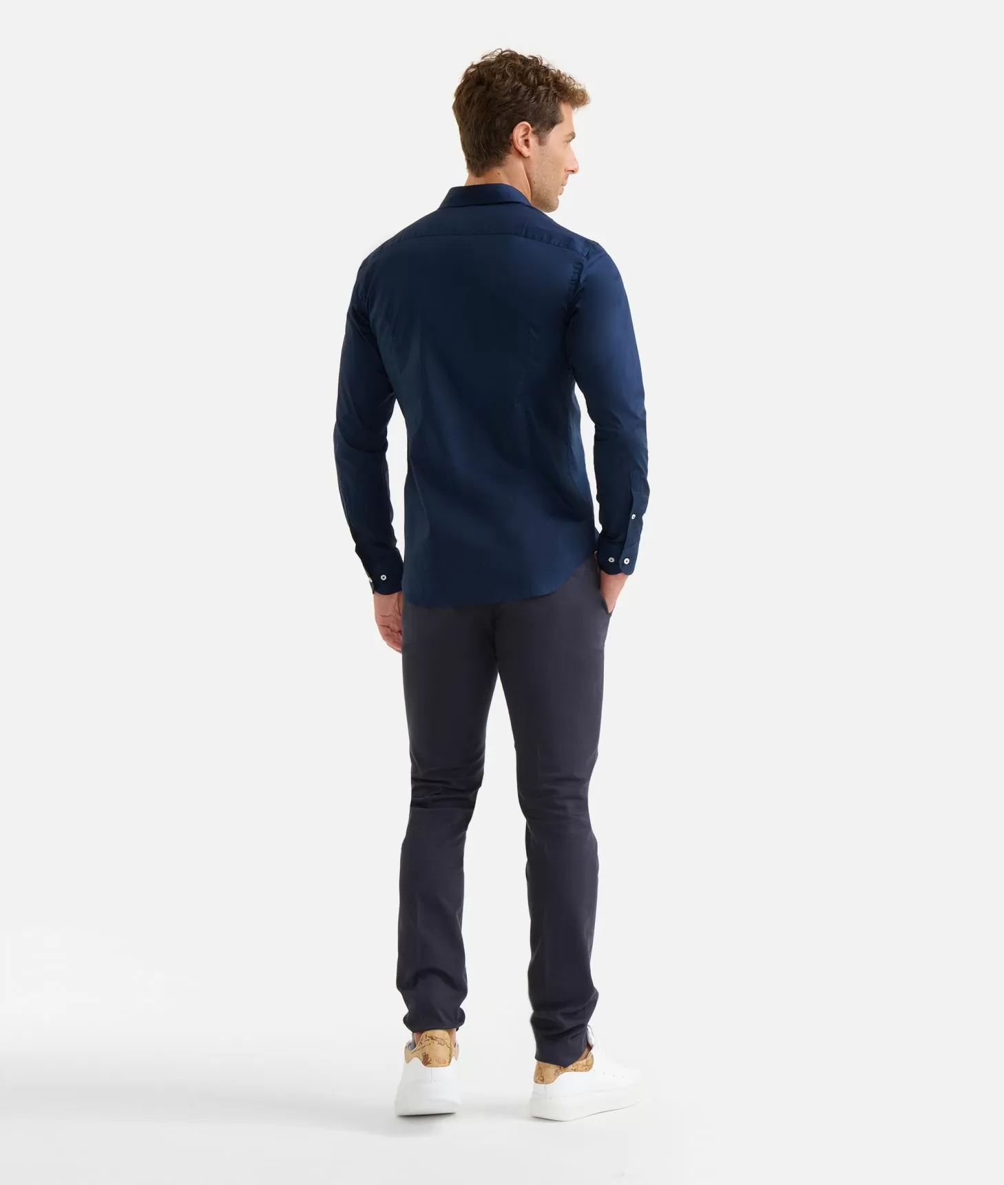 Alviero martini 1a classe Camicia slim in cotone stretch con dettaglio taschino Blu Navy Prezzo Ridotto