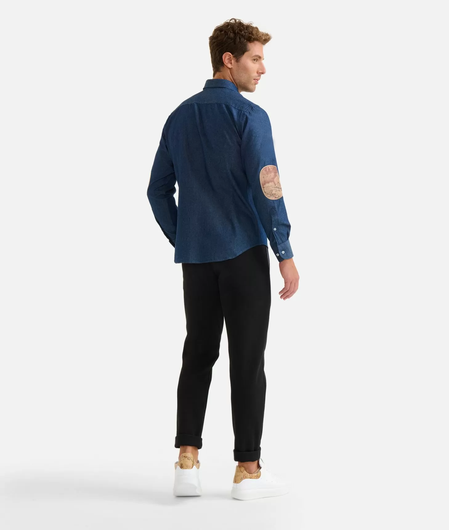 Alviero martini 1a classe Camicia slim in denim leggero con toppe Geo Classic Blu Jeans Scuro Vendite Flash