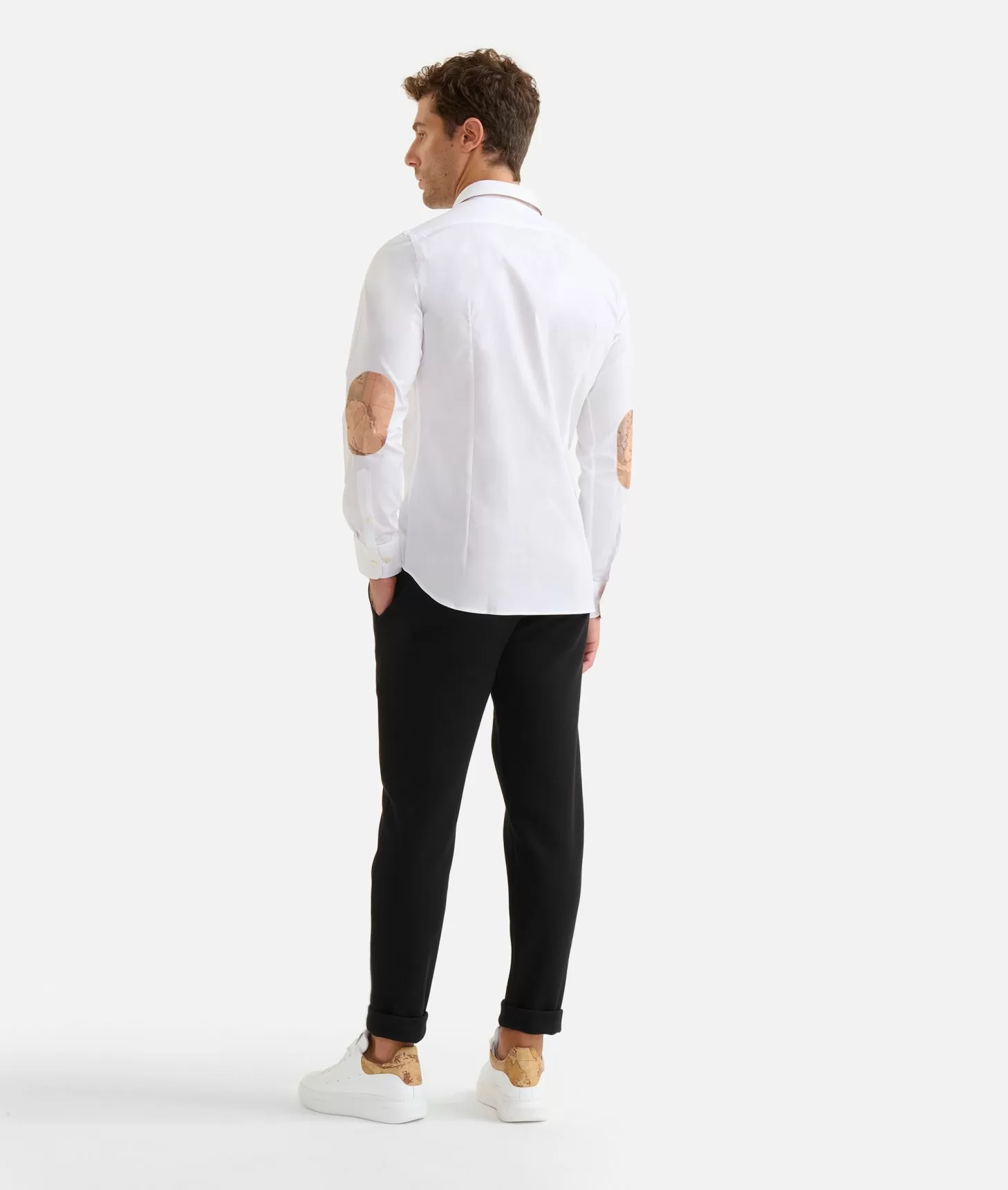 Alviero martini 1a classe Camicia slim in cotone stretch con toppe Geo Classic Bianca Nuova