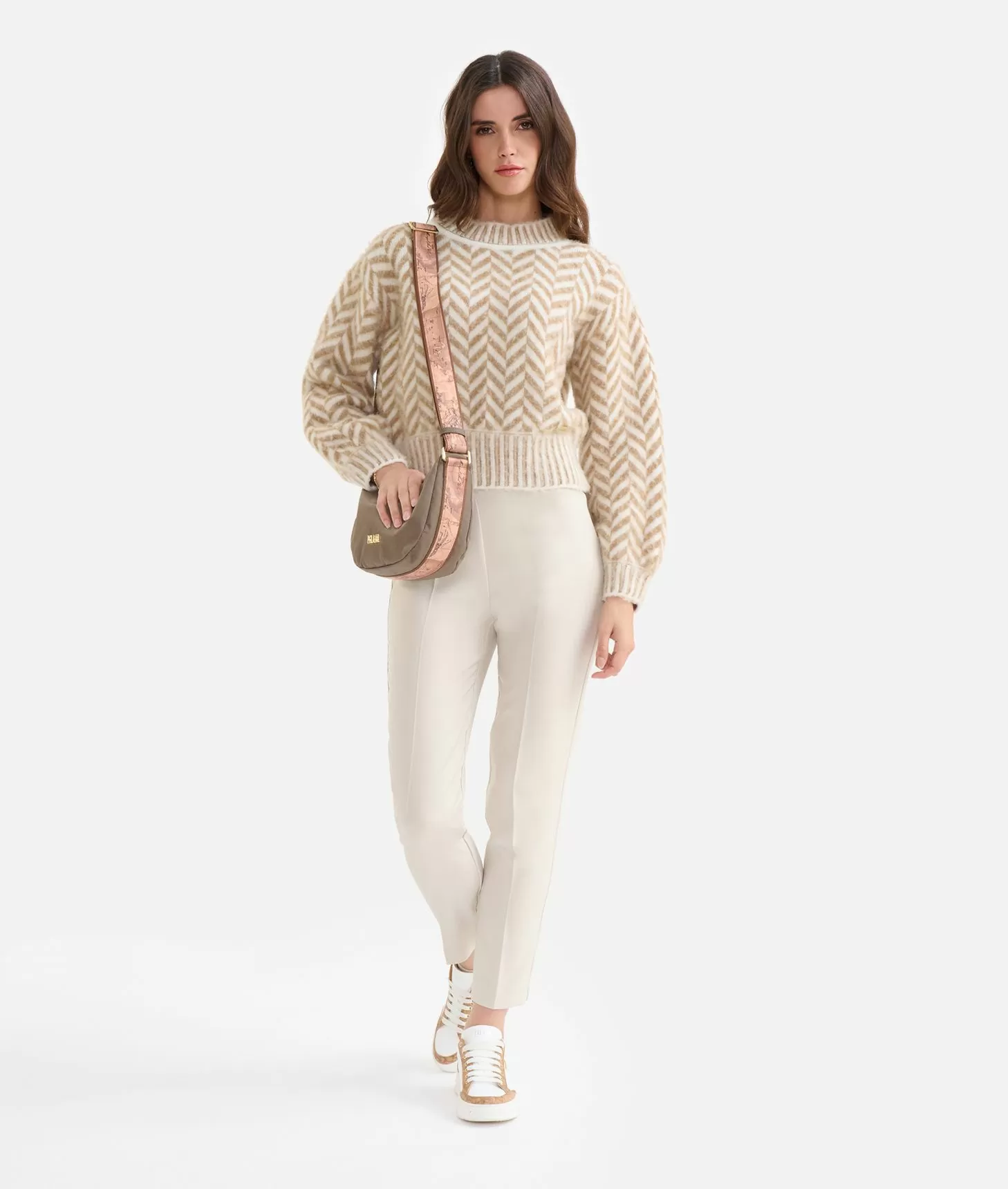 Alviero martini 1a classe Maglia in filato di lana e viscosa con motivo spinato Cammello