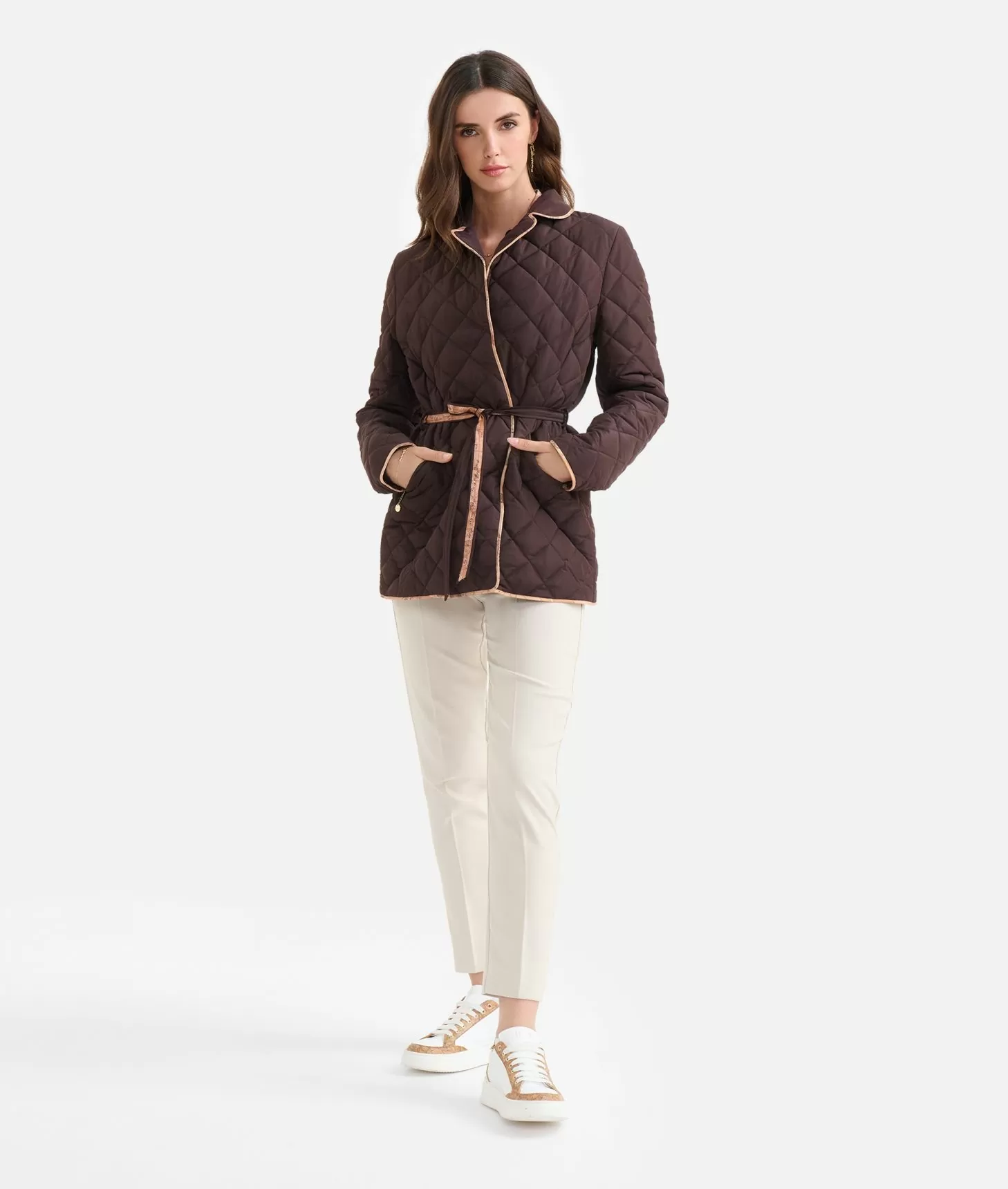 Alviero martini 1a classe Giacca imbottita con cintura in nylon Cioccolato