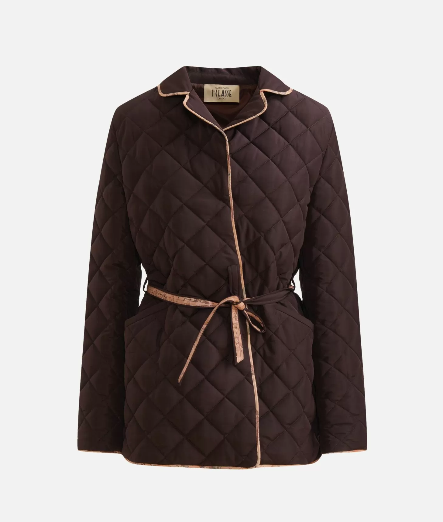 Alviero martini 1a classe Giacca imbottita con cintura in nylon Cioccolato Saldi Di Fabbrica