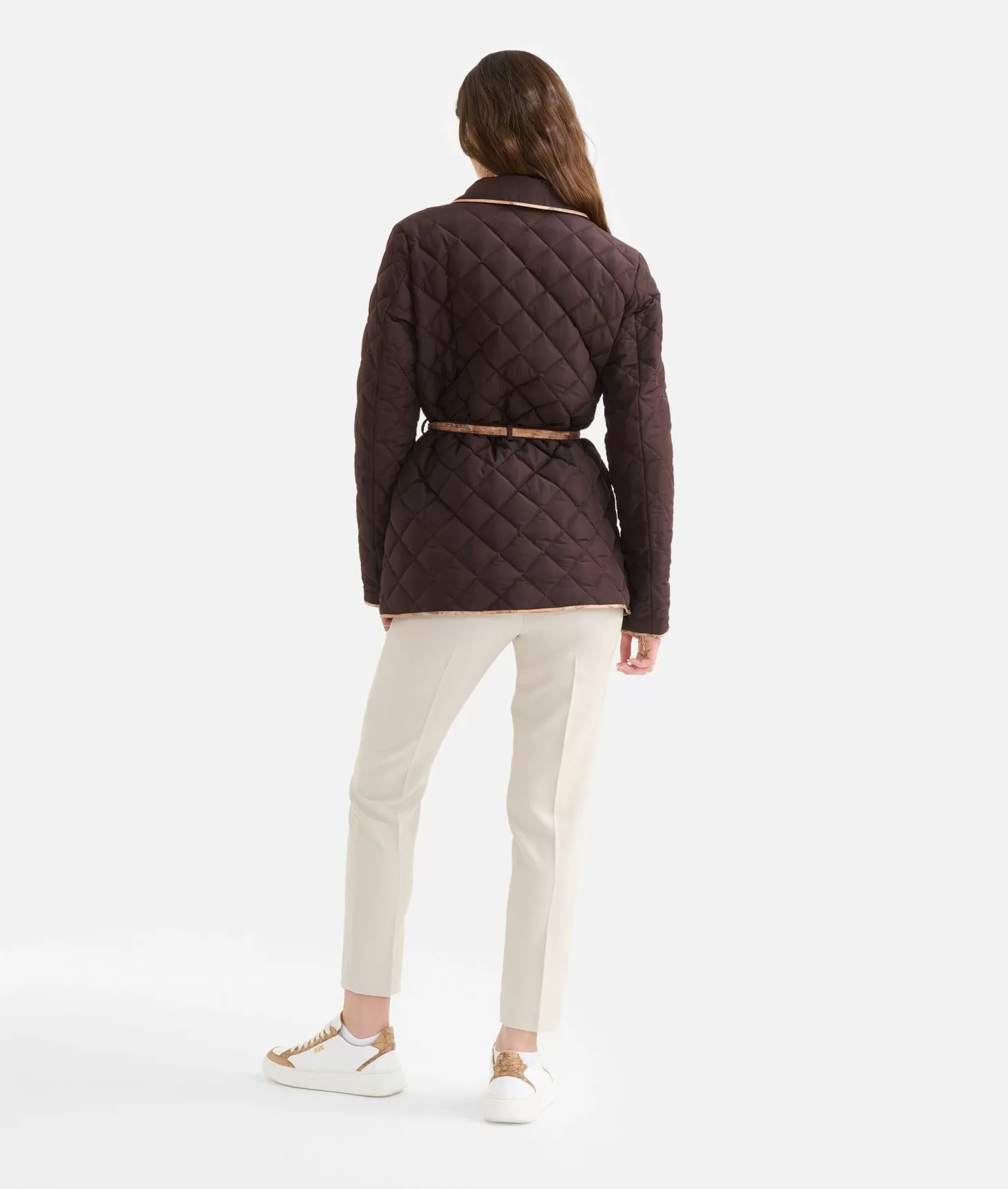 Alviero martini 1a classe Giacca imbottita con cintura in nylon Cioccolato Saldi Di Fabbrica