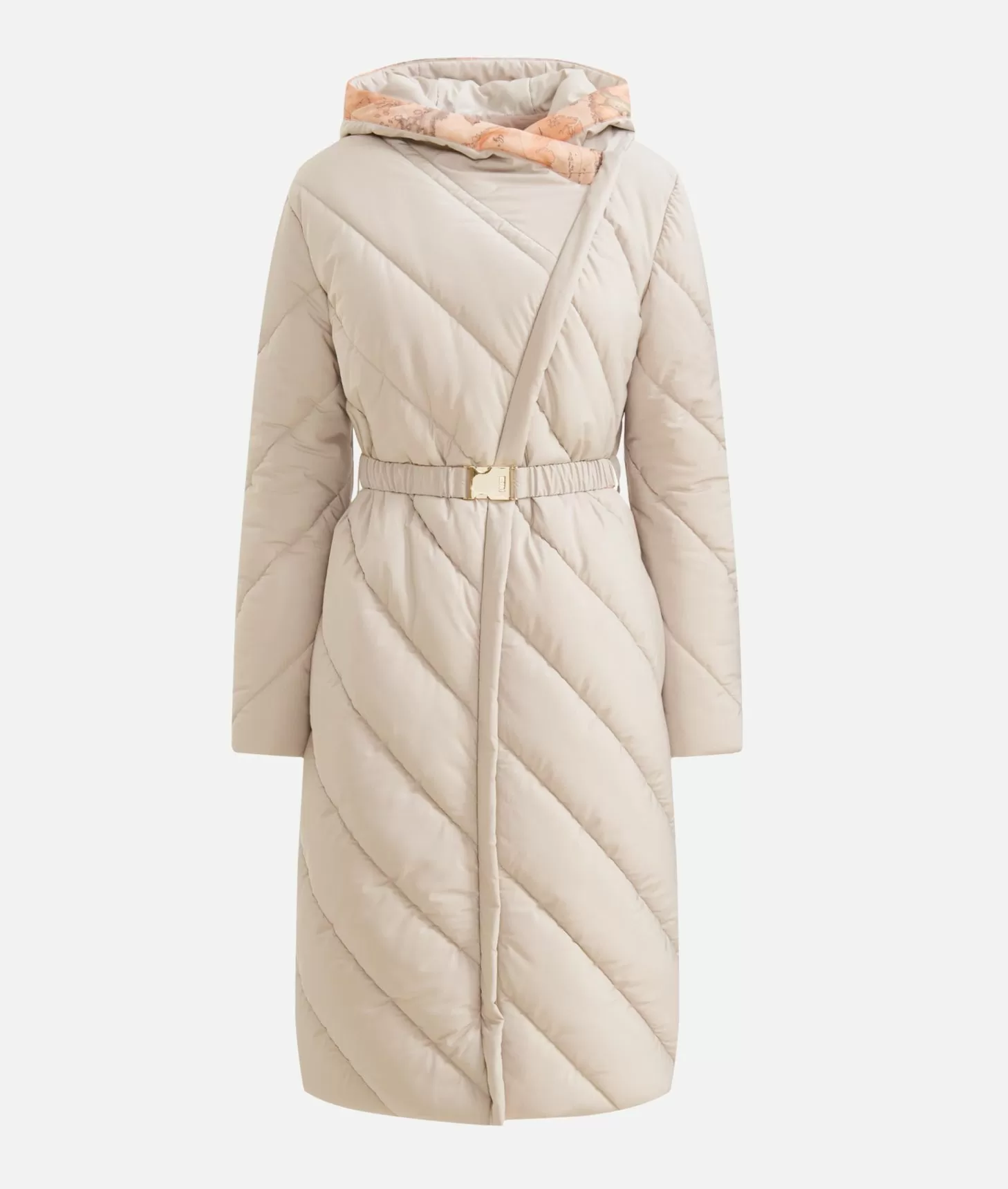 Alviero martini 1a classe Imbottito lungo in nylon con cappuccio Greige Nuova