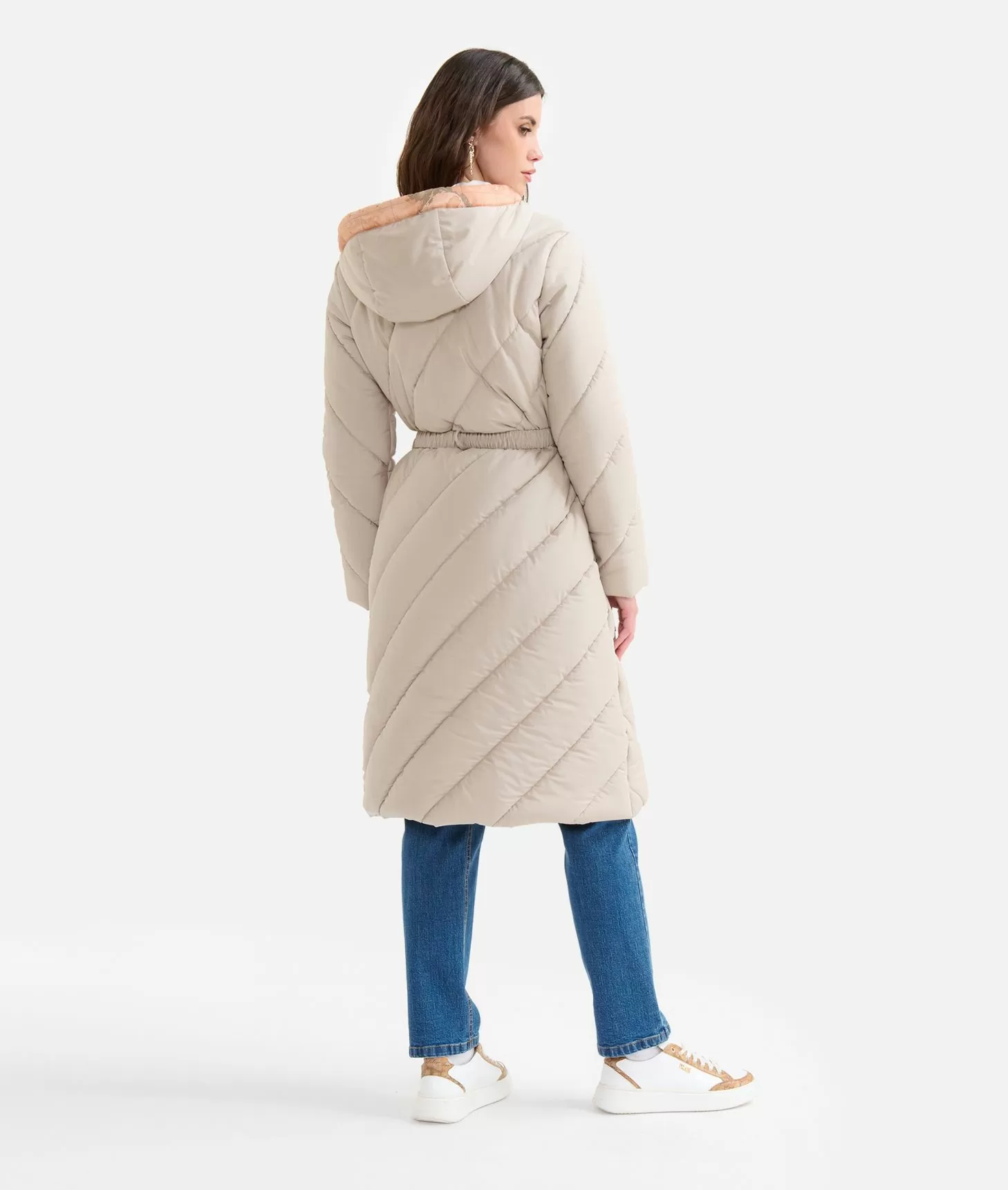 Alviero martini 1a classe Imbottito lungo in nylon con cappuccio Greige Nuova