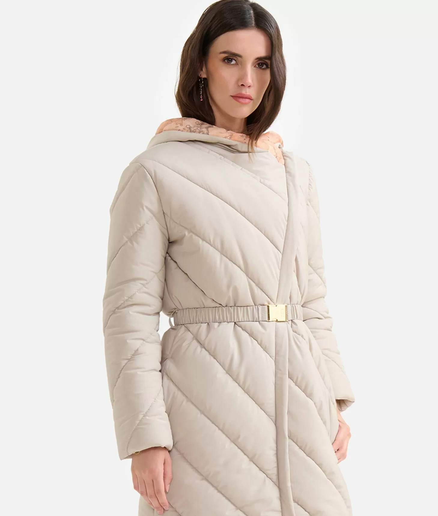 Alviero martini 1a classe Imbottito lungo in nylon con cappuccio Greige Nuova