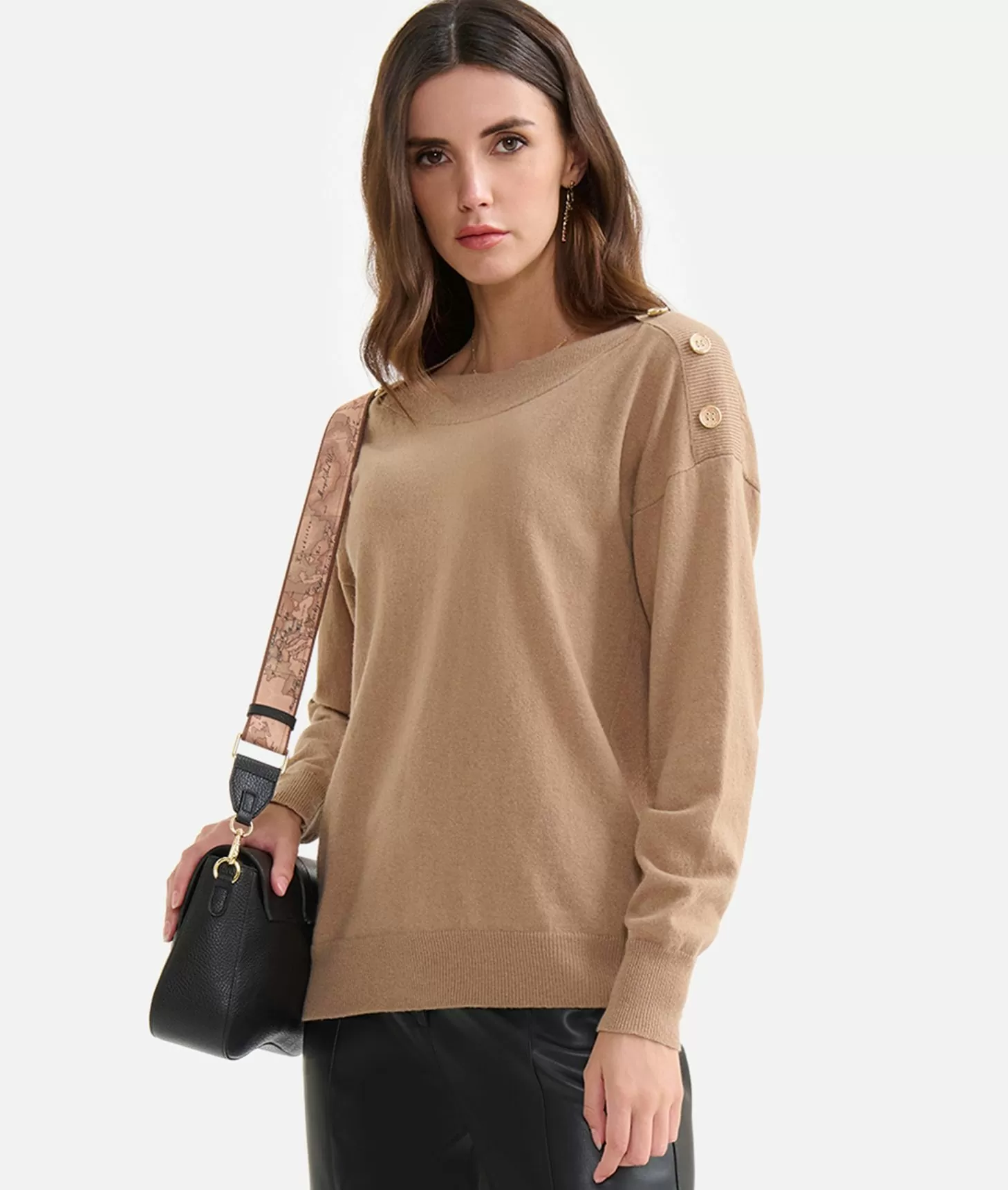 Alviero martini 1a classe Maglia in filato misto cashmere con bottoni Geo Classic Cammello Nuovo