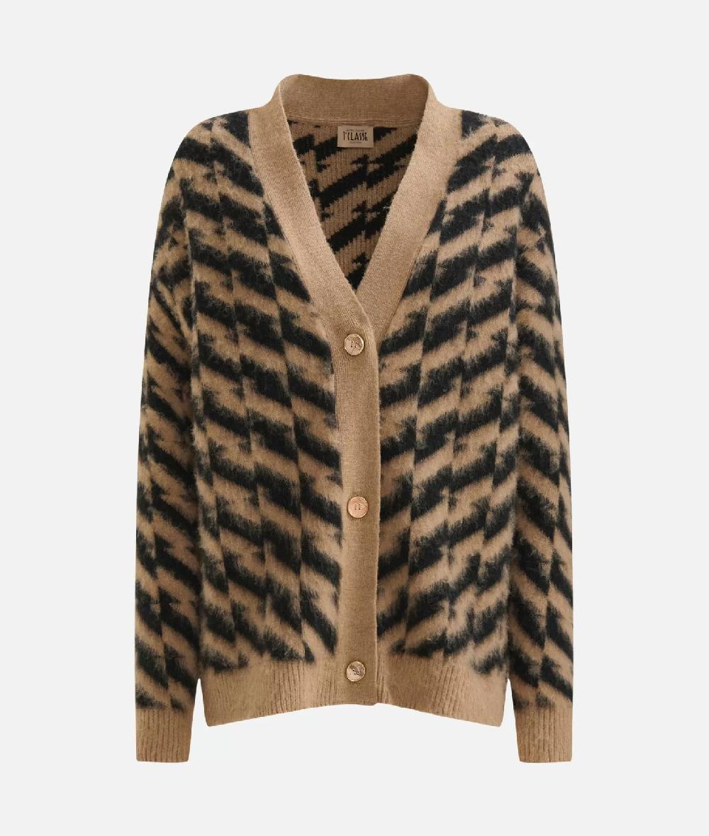 Alviero martini 1a classe Cardigan in filato di lana e viscosa con motivo diagonale Nero Qualità Garantita