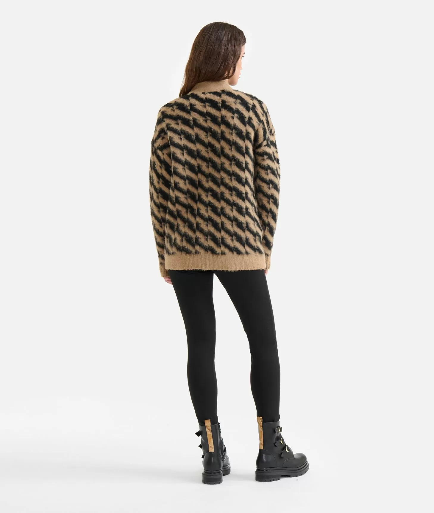 Alviero martini 1a classe Cardigan in filato di lana e viscosa con motivo diagonale Nero Qualità Garantita