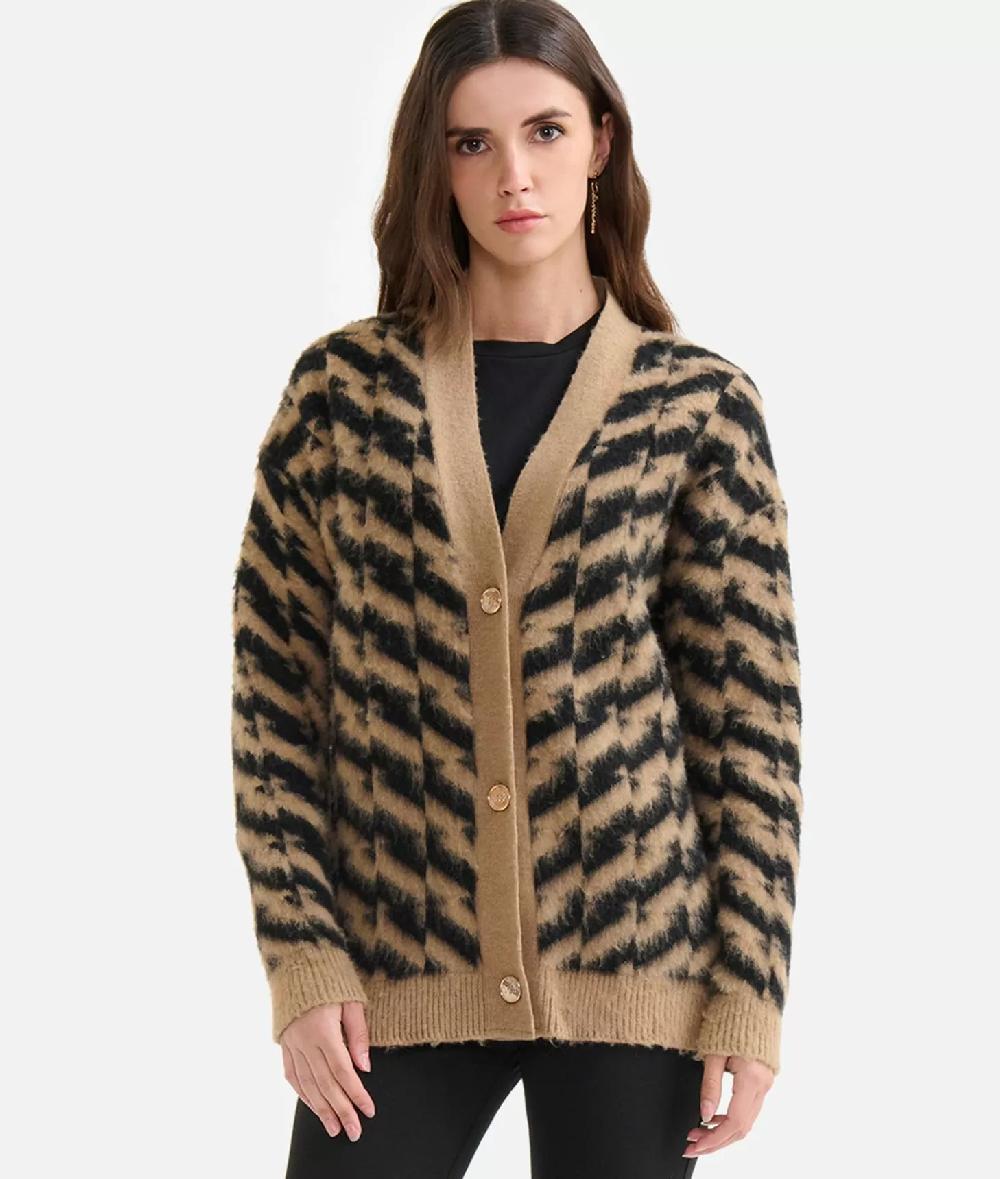 Alviero martini 1a classe Cardigan in filato di lana e viscosa con motivo diagonale Nero Qualità Garantita