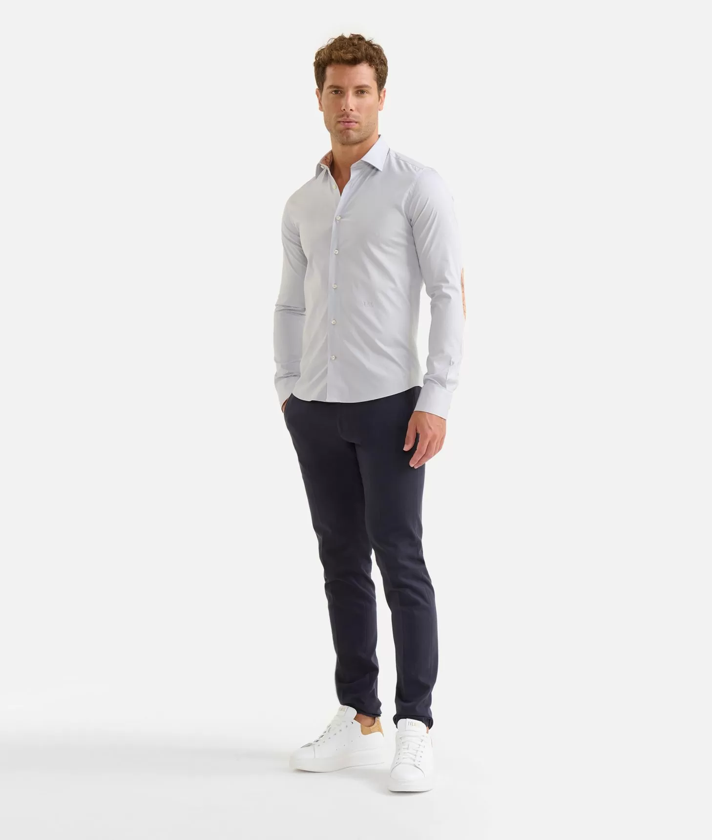 Alviero martini 1a classe Camicia super slim in cotone stretch con toppe Geo Classic Grigio Chiaro