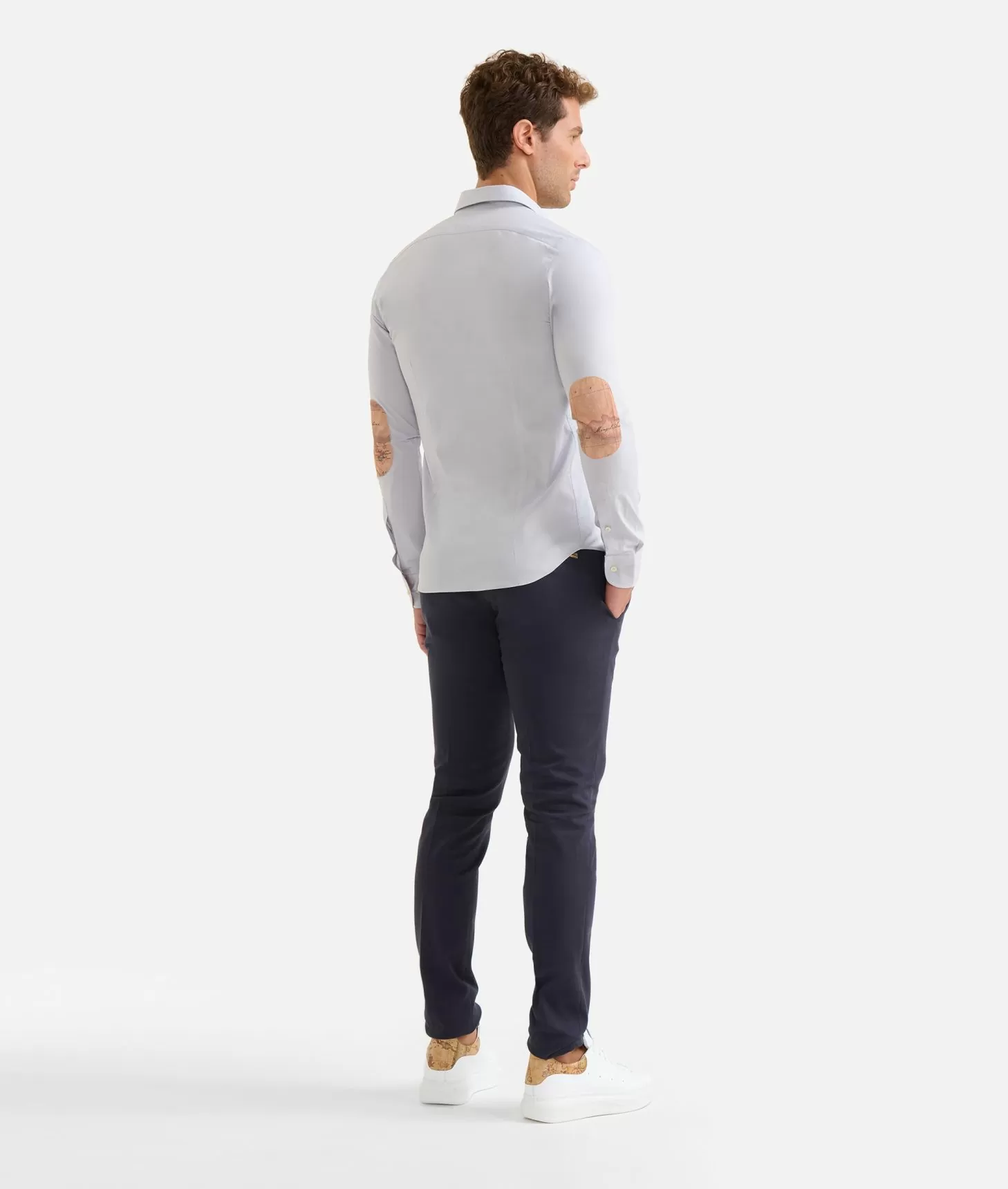 Alviero martini 1a classe Camicia super slim in cotone stretch con toppe Geo Classic Grigio Chiaro Acquista Ora