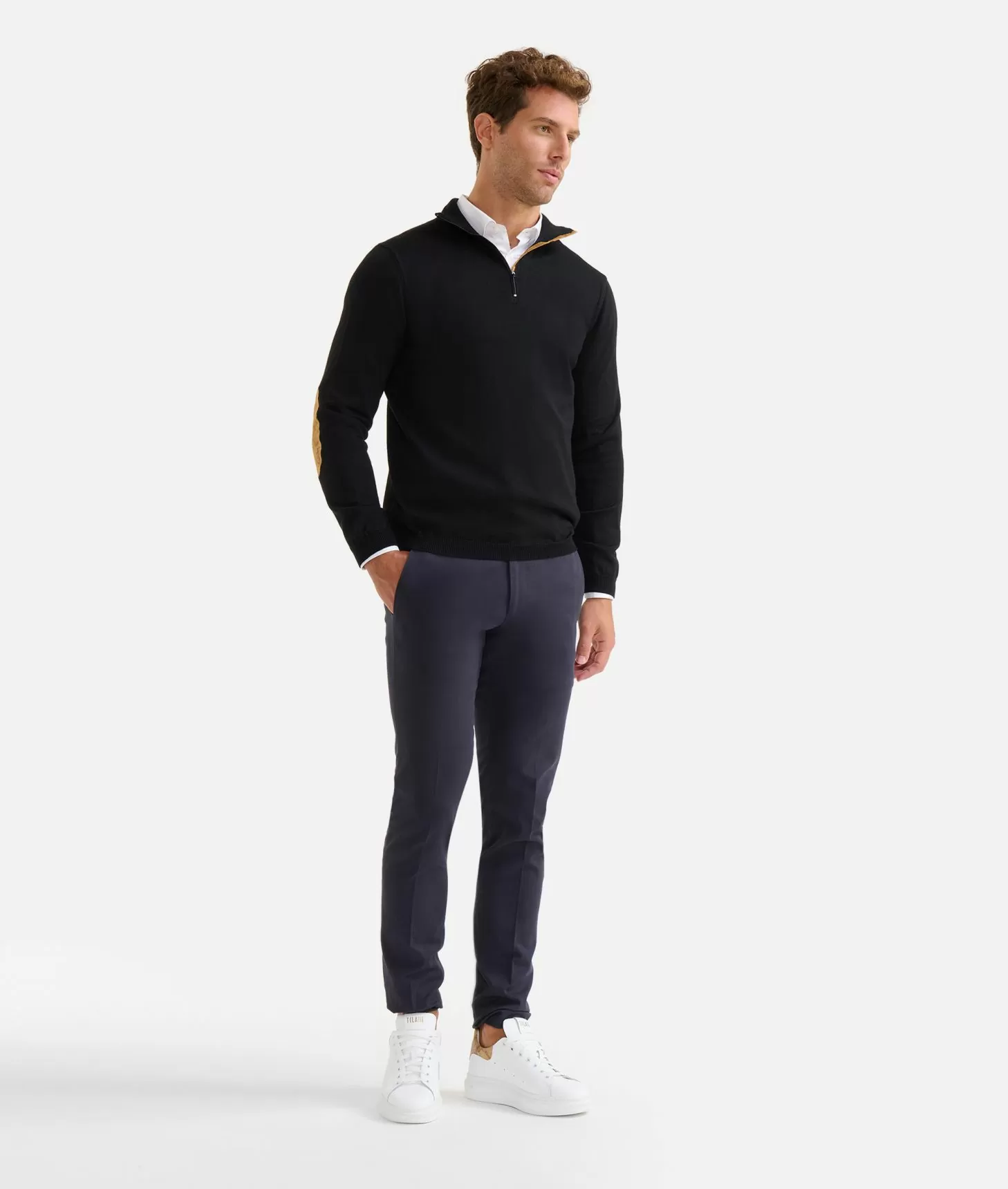 Alviero martini 1a classe Maglia in filato misto lana con mezza zip e toppe Geo Classic Nera