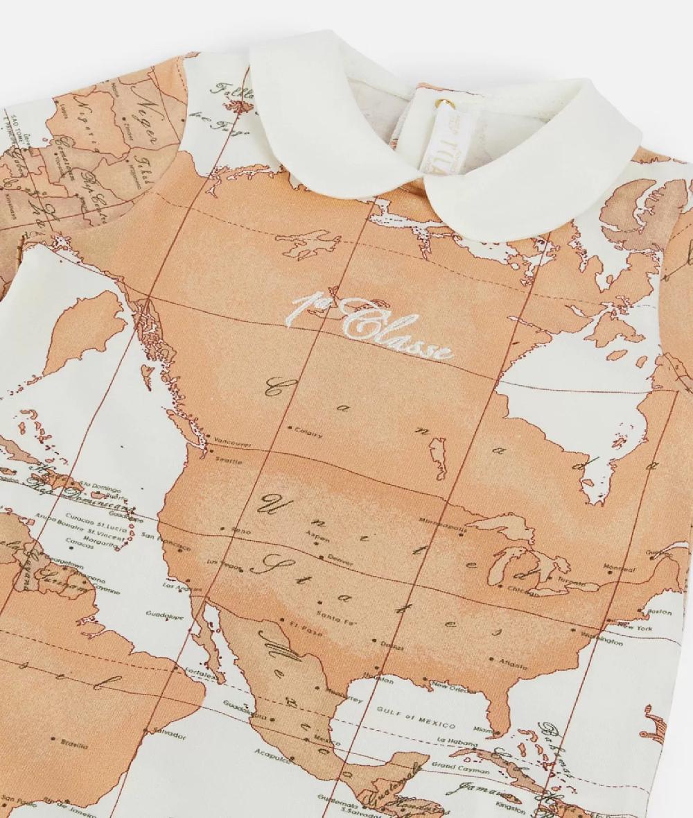 Alviero martini 1a classe Tutina in cotone con mappa Geo Classic Panna Offerte