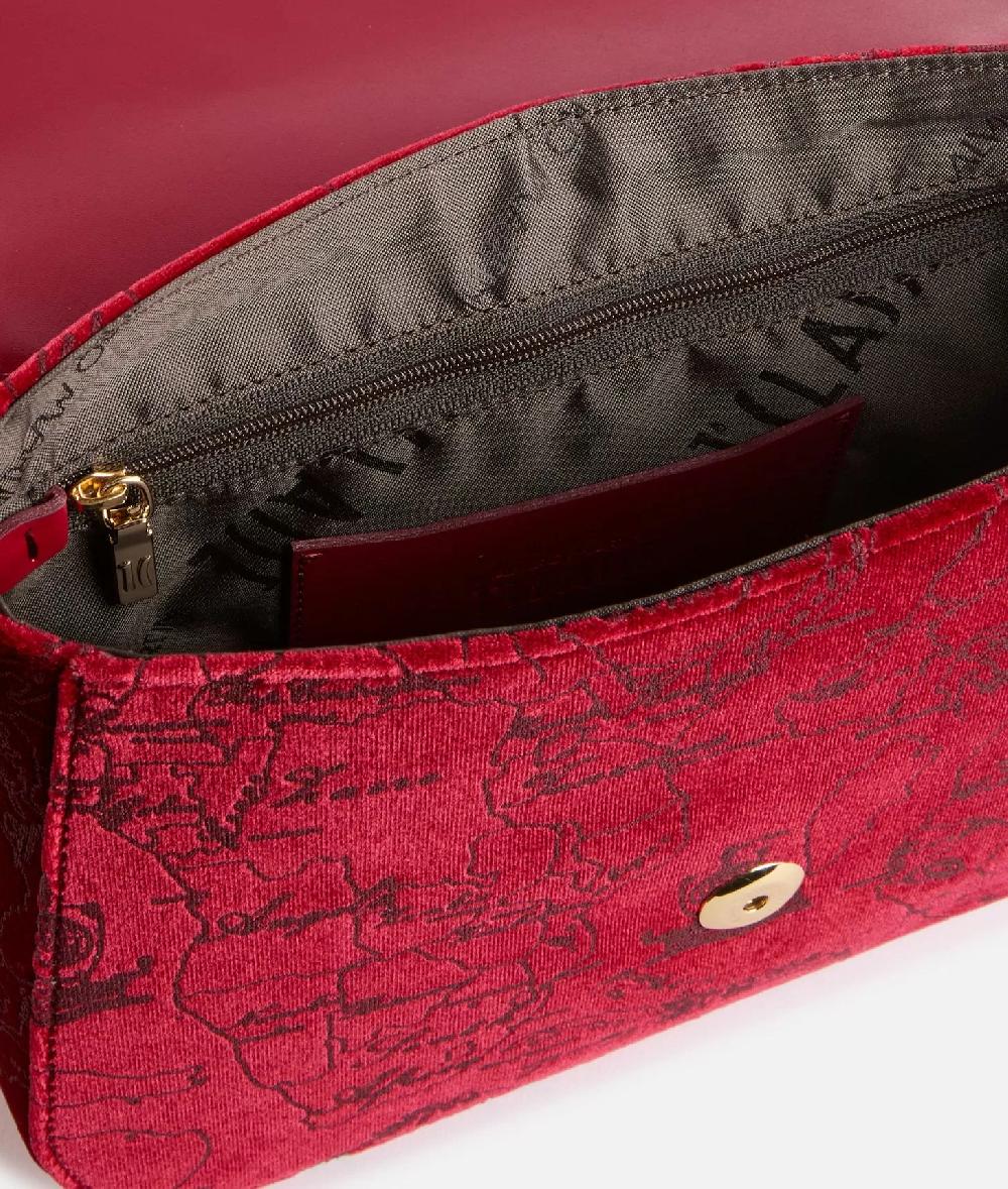 Alviero martini 1a classe Moments Bag tracolla con patta e catena in velluto Geo Filetto Rossa Nuova