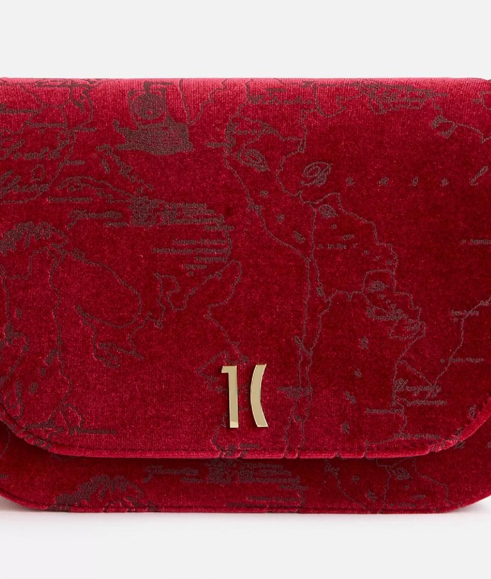 Alviero martini 1a classe Moments Bag tracolla con patta e catena in velluto Geo Filetto Rossa Nuova