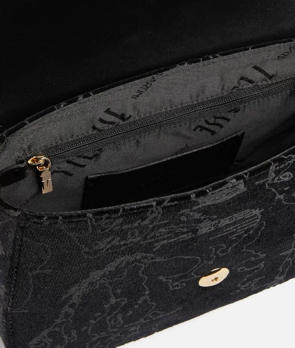 Alviero martini 1a classe Moments Bag tracolla con patta e catena in velluto Geo Filetto Nera Moda