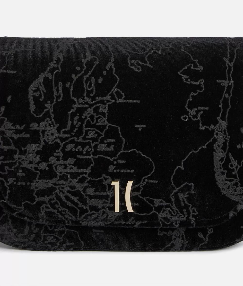 Alviero martini 1a classe Moments Bag tracolla con patta e catena in velluto Geo Filetto Nera Moda