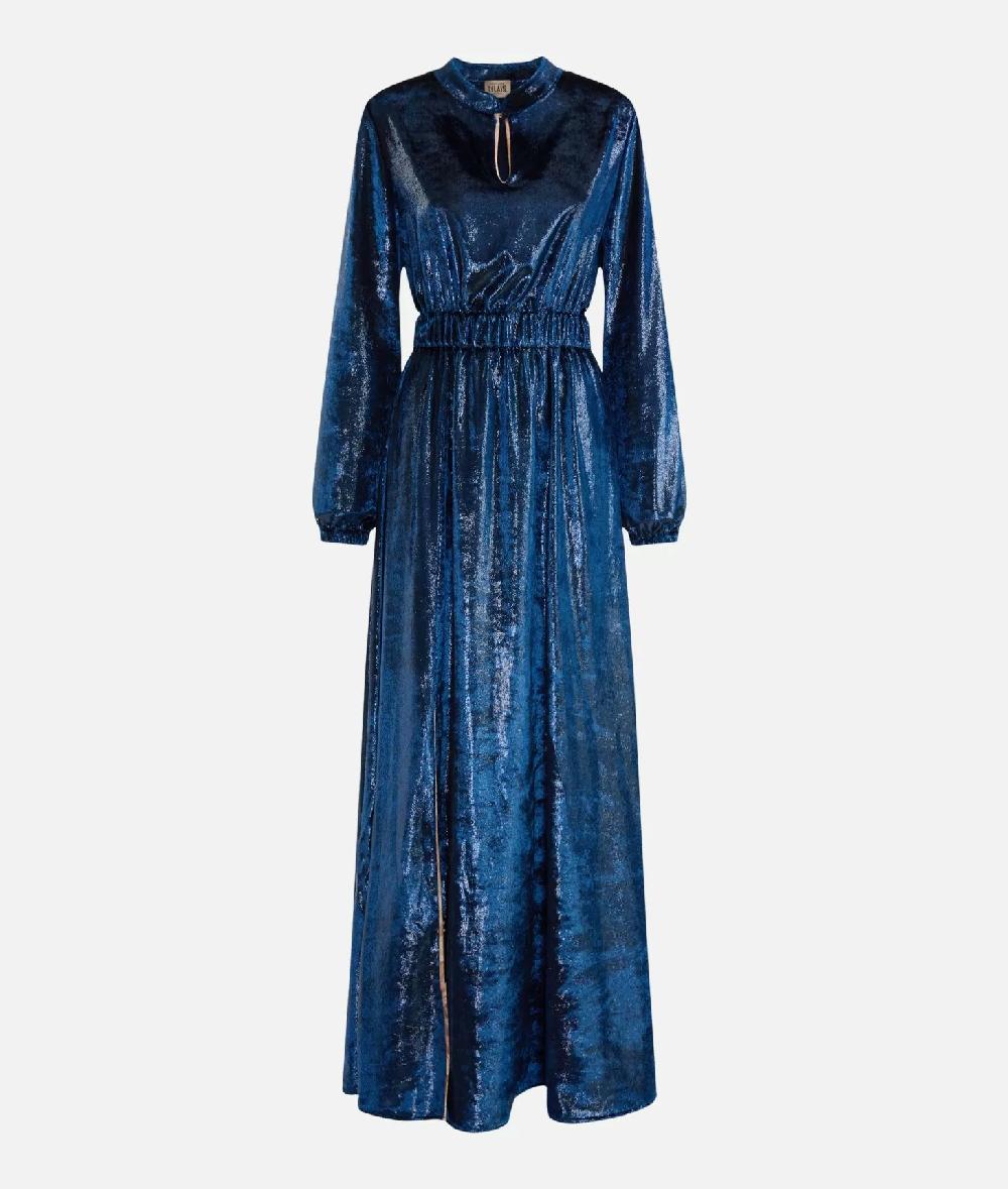 Alviero martini 1a classe Abito lungo in velluto lurex special Blu di Prussia Novità