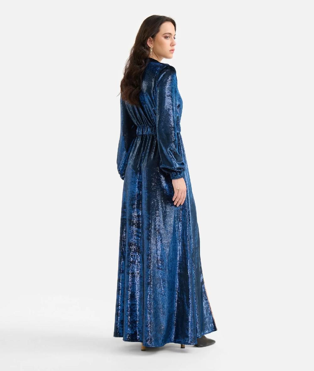 Alviero martini 1a classe Abito lungo in velluto lurex special Blu di Prussia Novità