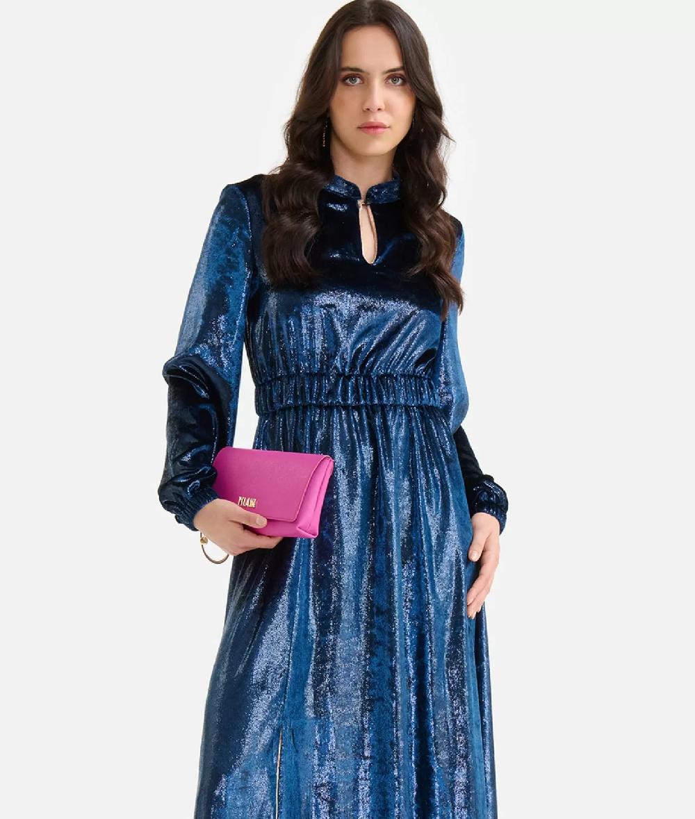 Alviero martini 1a classe Abito lungo in velluto lurex special Blu di Prussia Novità