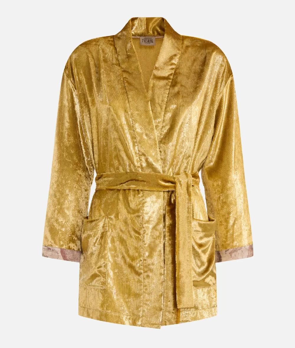 Alviero martini 1a classe Giacca kimono in velluto lurex special Oro In Vendita