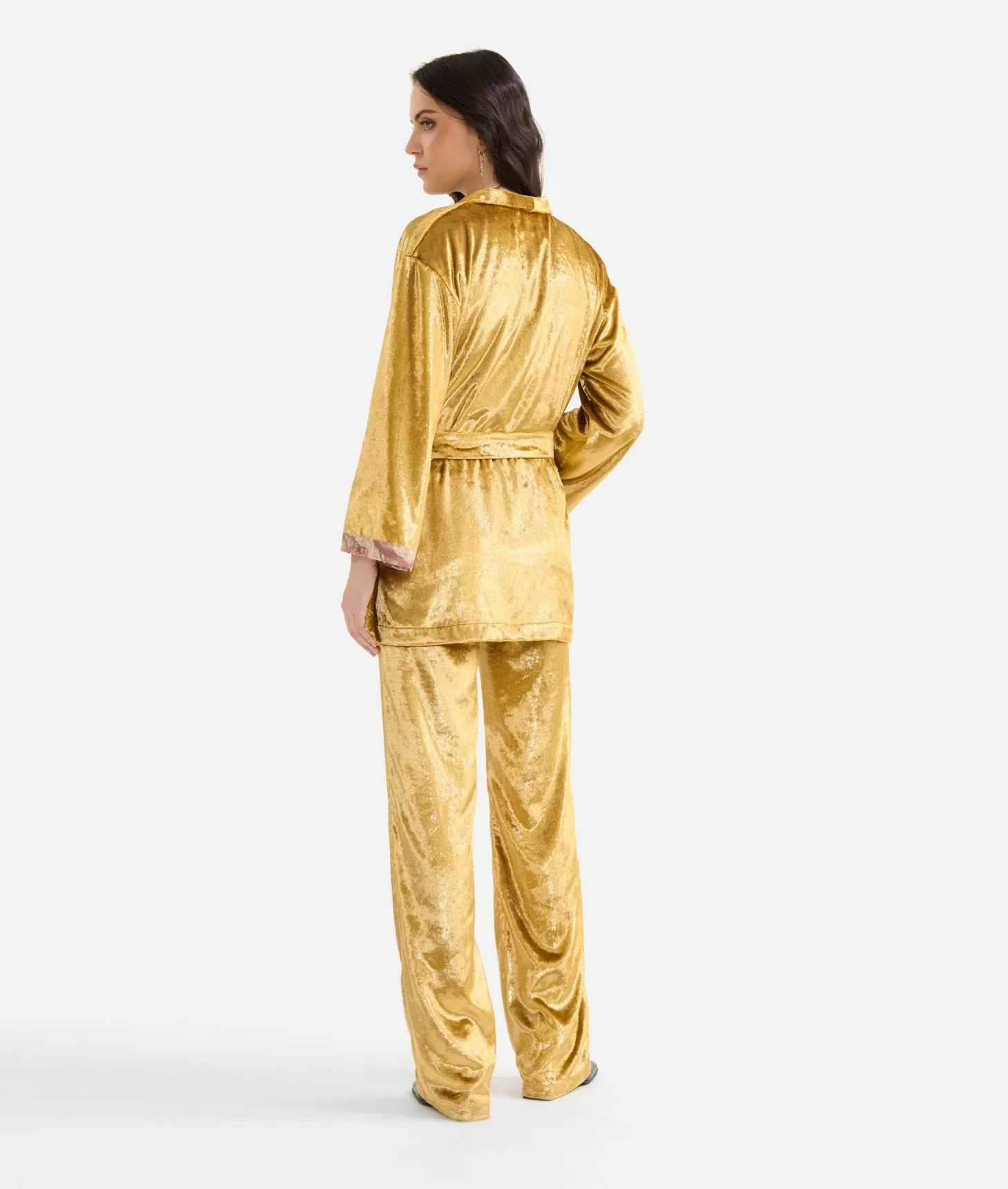 Alviero martini 1a classe Giacca kimono in velluto lurex special Oro In Vendita