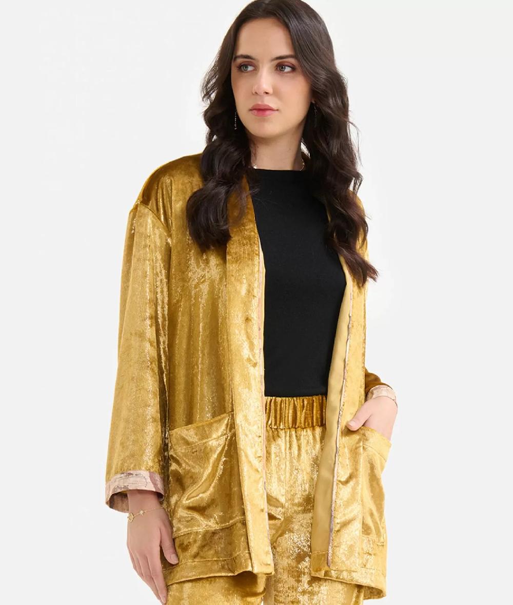 Alviero martini 1a classe Giacca kimono in velluto lurex special Oro In Vendita