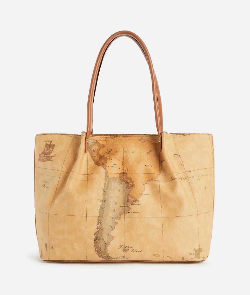 Alviero martini 1a classe Borsa shopping in tessuto stampa Geo Classic Naturale Nuovo
