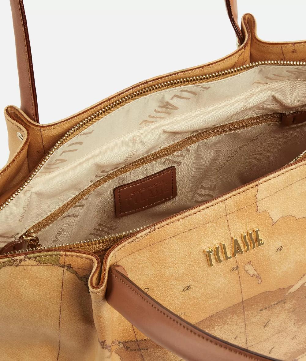 Alviero martini 1a classe Borsa shopping in tessuto stampa Geo Classic Naturale Nuovo